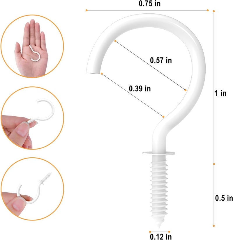 RELBRO Screw Hooks, 1 Inch Metal Screw in Cup Hooks, White, 100 Pcs - Image 3